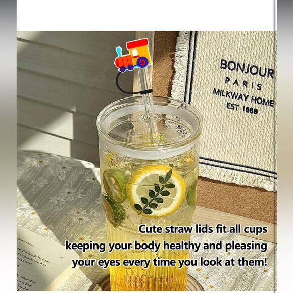 Colorful Train Themed Reusable Food Grade Silicone Straw Sleeve Caps 6pcs NIP - Picture 4 of 12